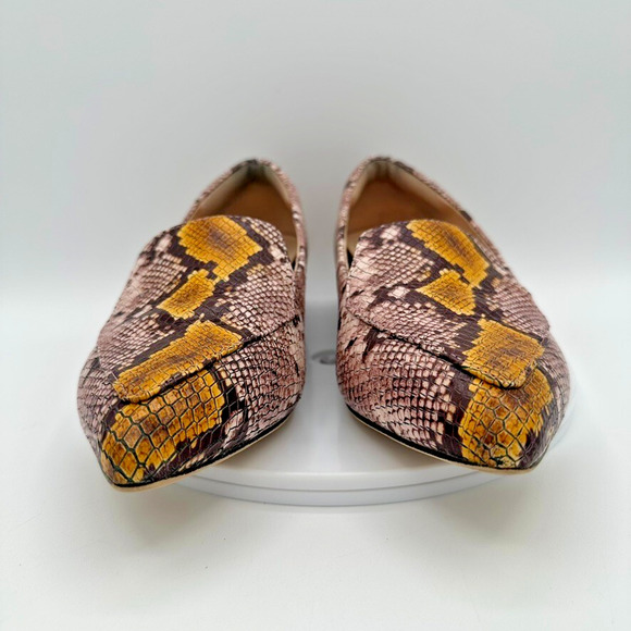 Frankie4 Faye Mustard Python Loafers Womens 8 Leather Prep Quiet Luxury Capsule - Picture 3 of 12